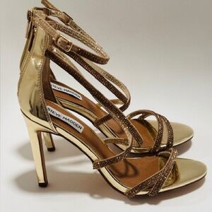 Steve Madden Harmon Gold Metallic  Rhinestone 4” Heels 6.5